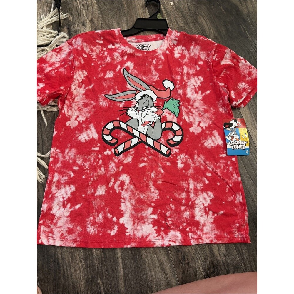 Juniors SZ L Looney Tunes Bugs Bunny Tie Dye Candy Canes T-Shirt~NeW~
